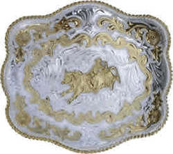 XL bullrider buckle, rectangular with scroll